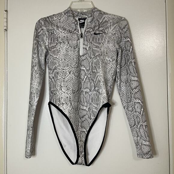 NIKE white python long sleeve bodysuit half zip size small - Picture 7 of 8